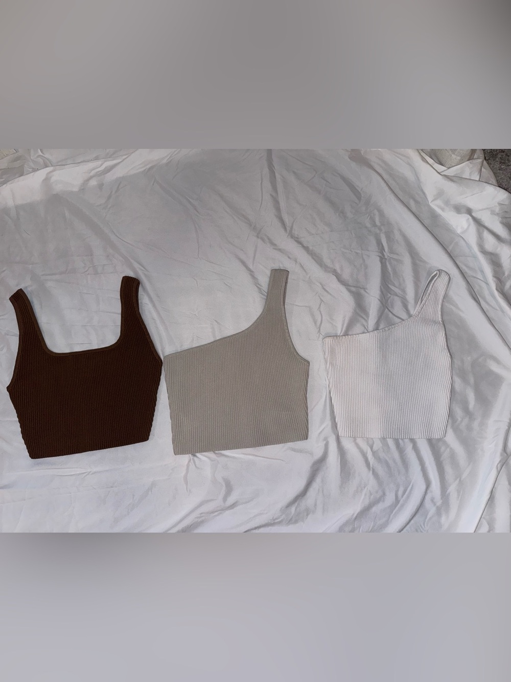 Aritzia Babaton Ribbed Crop Tops XS Neutral 3 Piece Bundle